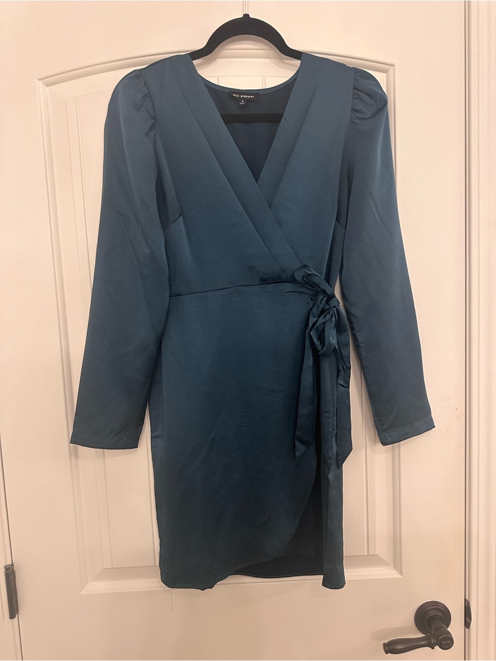 Wrap Front Long Sleeve Dress in Teal
